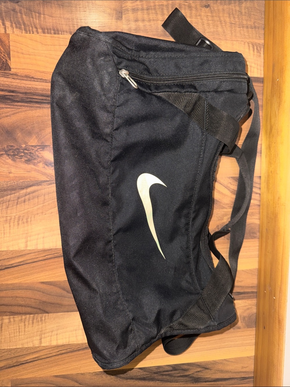 Nike Black Duffel Bag with White Swoosh